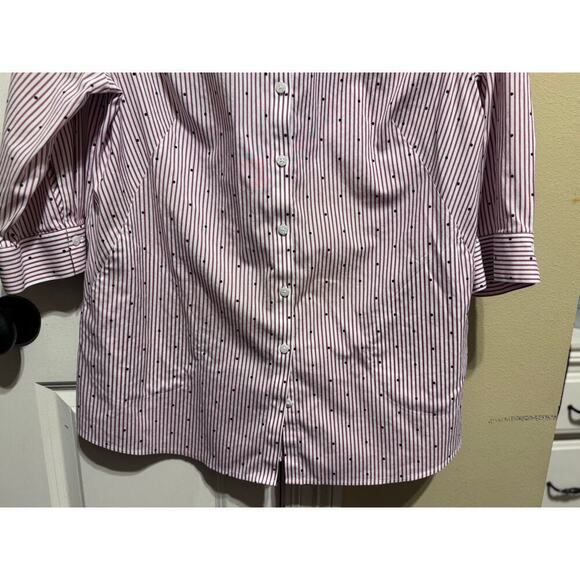 Chico's Red White Blue Polka Dots No Iron Button Up Collar Tunic Shirt Sz 2 (l) - Picture 3 of 11